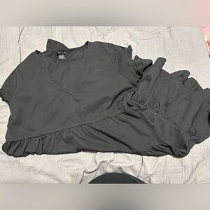 Black Ruffled V-Neck Dress